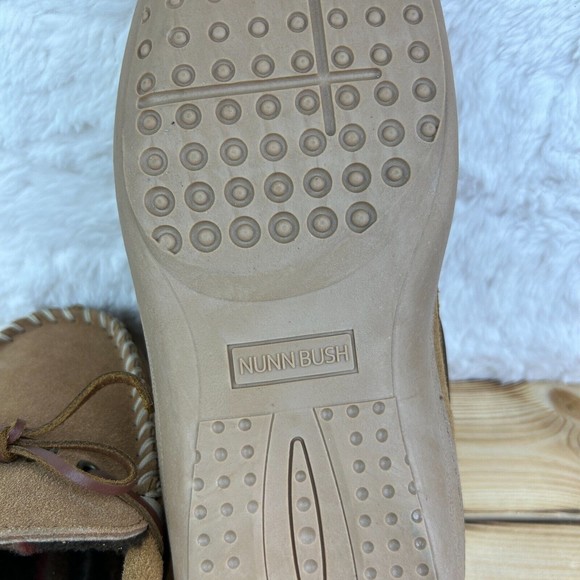 NEW Nunn Bush Mens Size 9 Slippers Eddie Mocassin Tan Leather Faux Fur Plaid - Picture 10 of 12